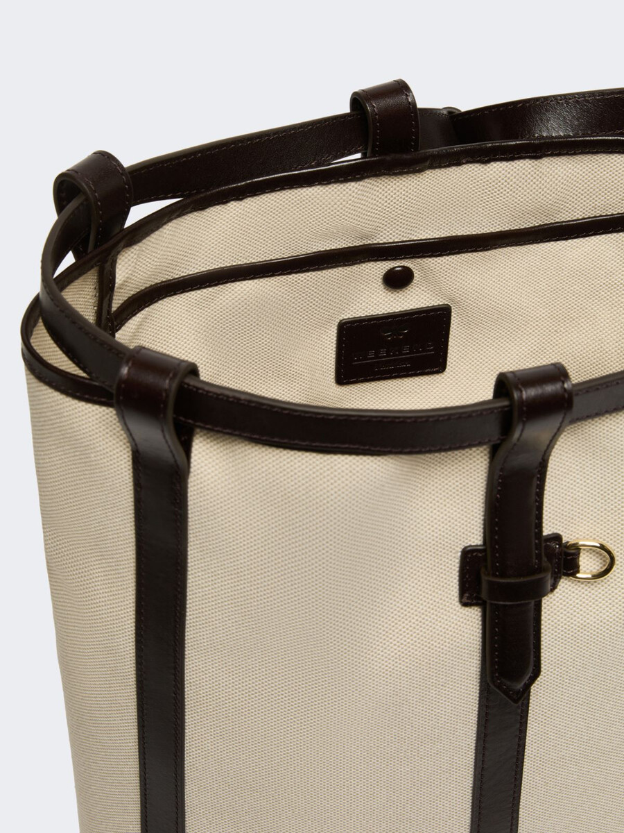 canvas and leather backpack - beige