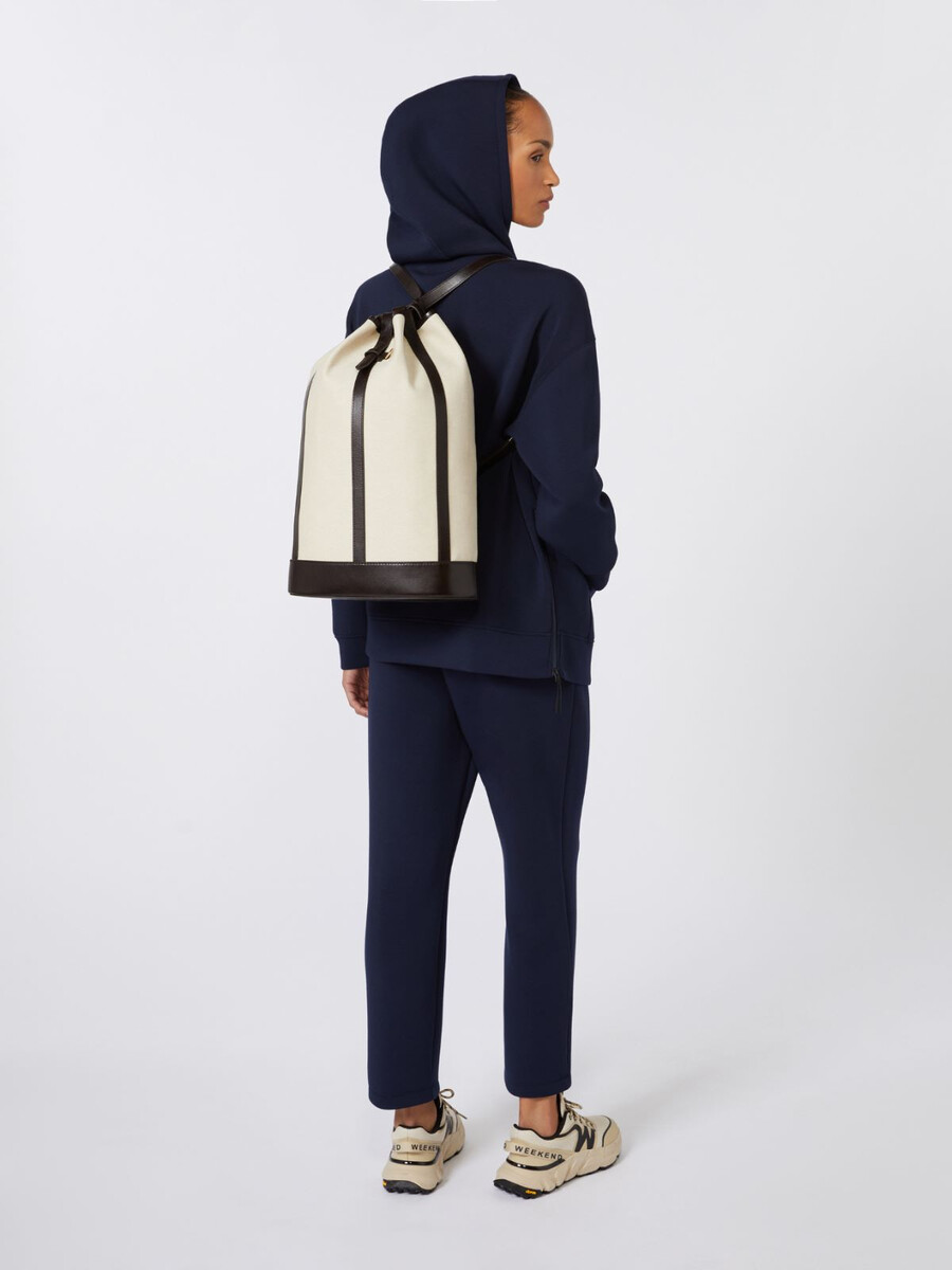 canvas and leather backpack - beige