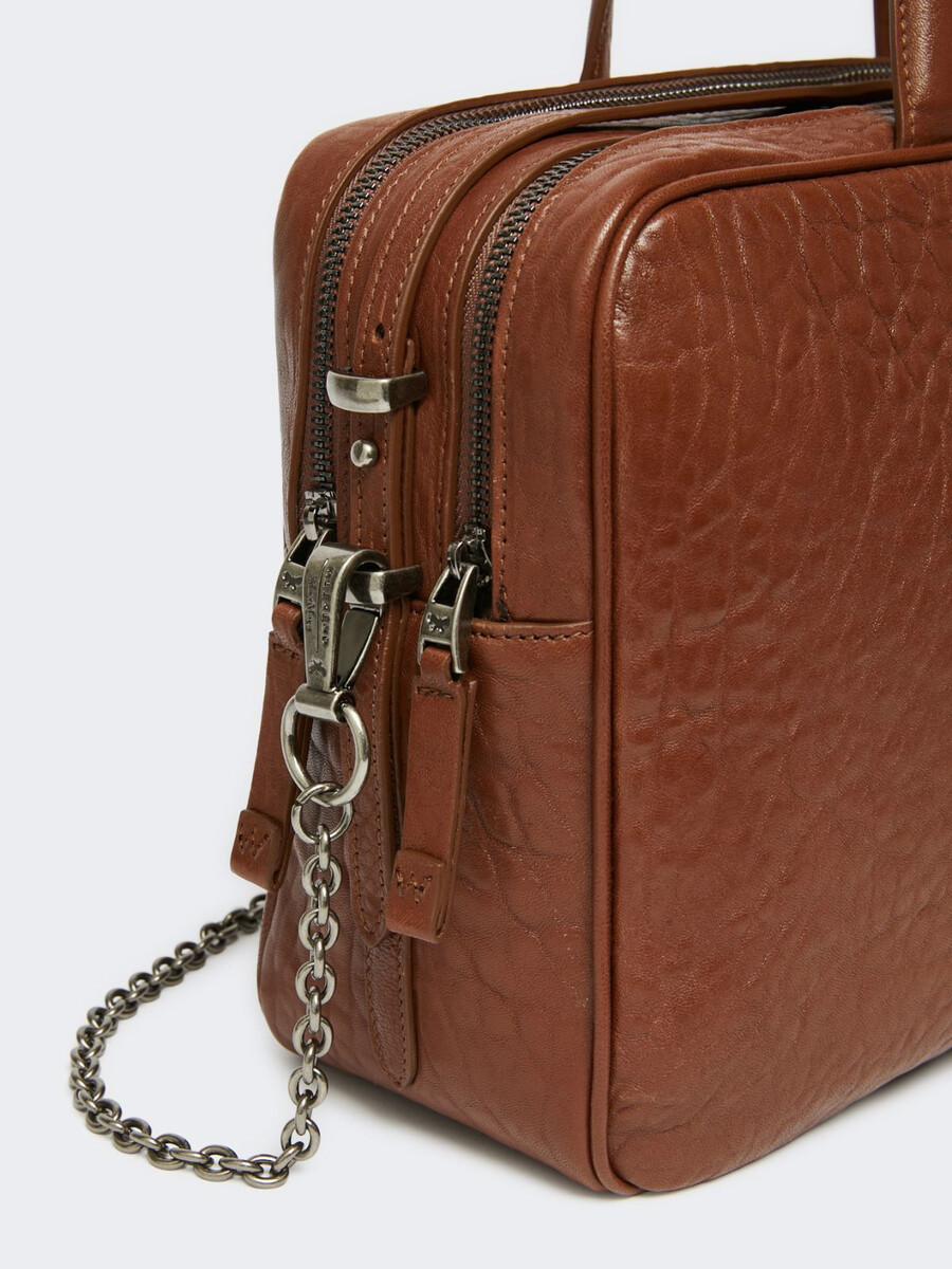 large nappa leather boston bag - tobacco