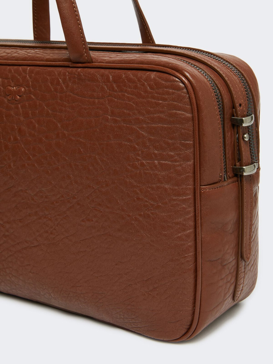 large nappa leather boston bag - tobacco