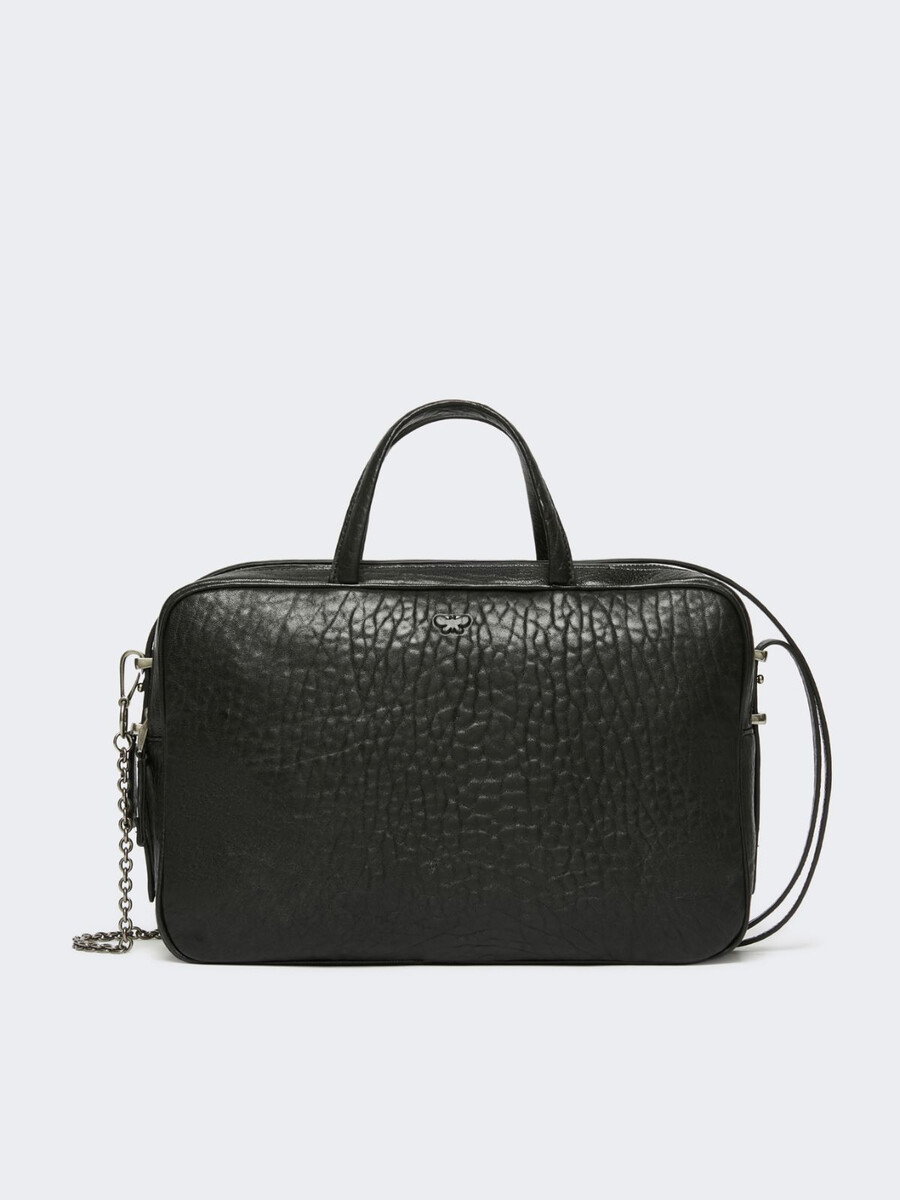 large nappa leather boston bag - black