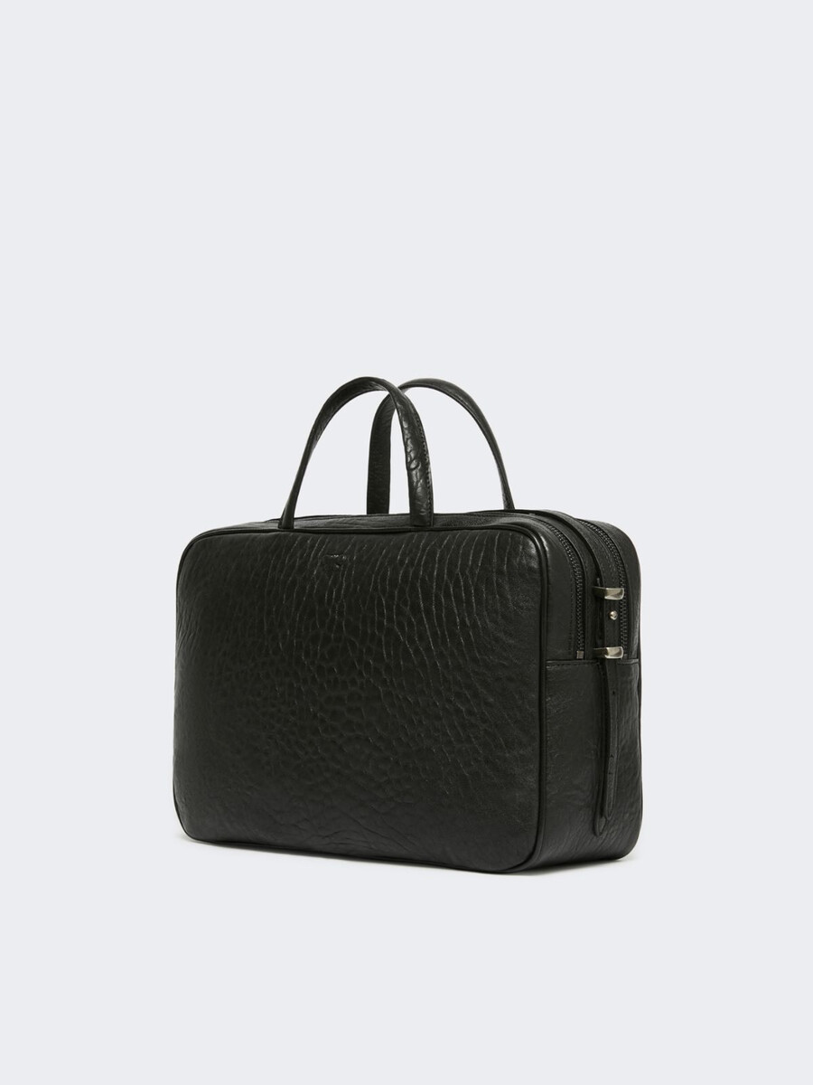 large nappa leather boston bag - black
