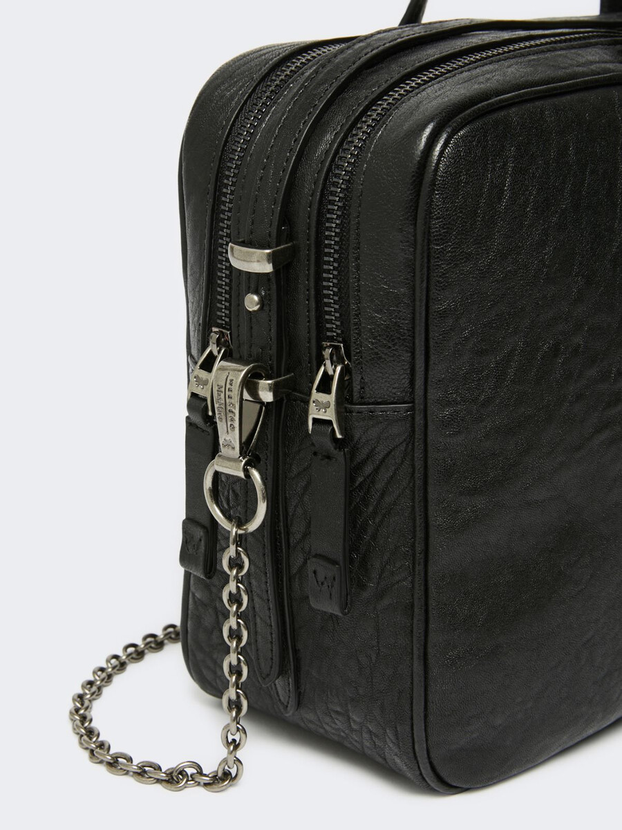 large nappa leather boston bag - black
