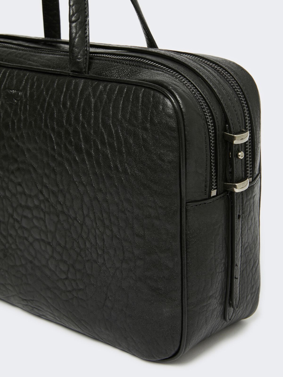 large nappa leather boston bag - black