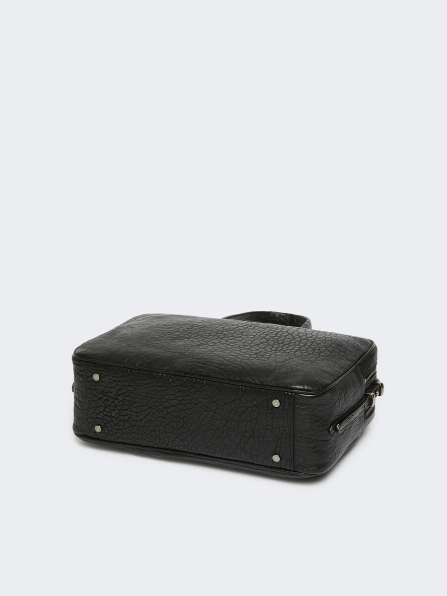 large nappa leather boston bag - black
