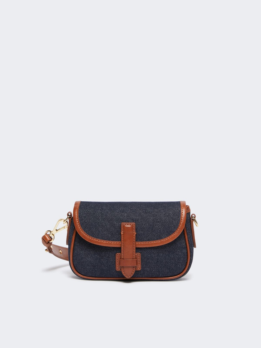 small denim and leather crossbody bag - china blue
