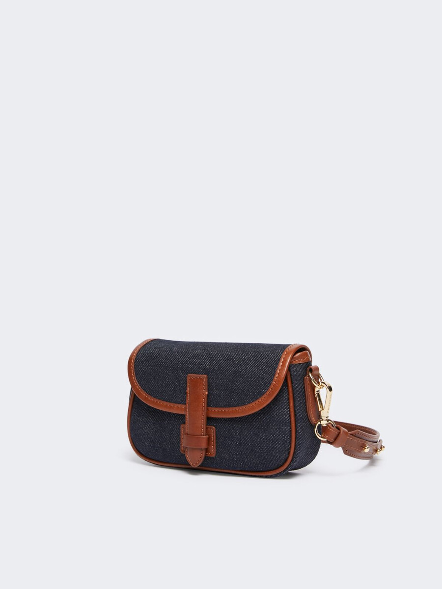small denim and leather crossbody bag - china blue