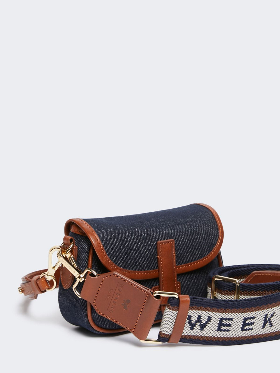 small denim and leather crossbody bag - china blue