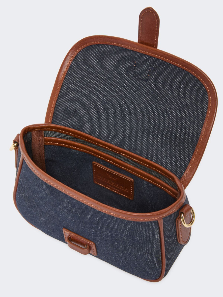 small denim and leather crossbody bag - china blue