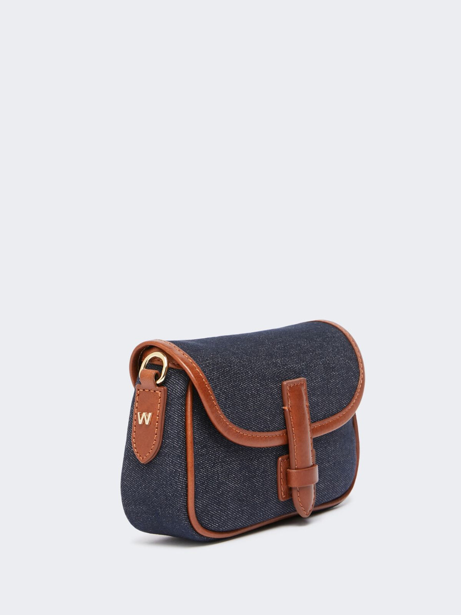 small denim and leather crossbody bag - china blue