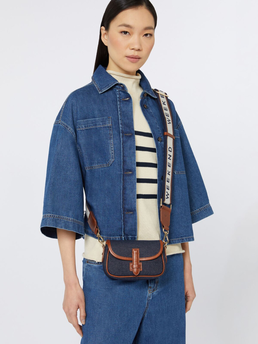 small denim and leather crossbody bag - china blue