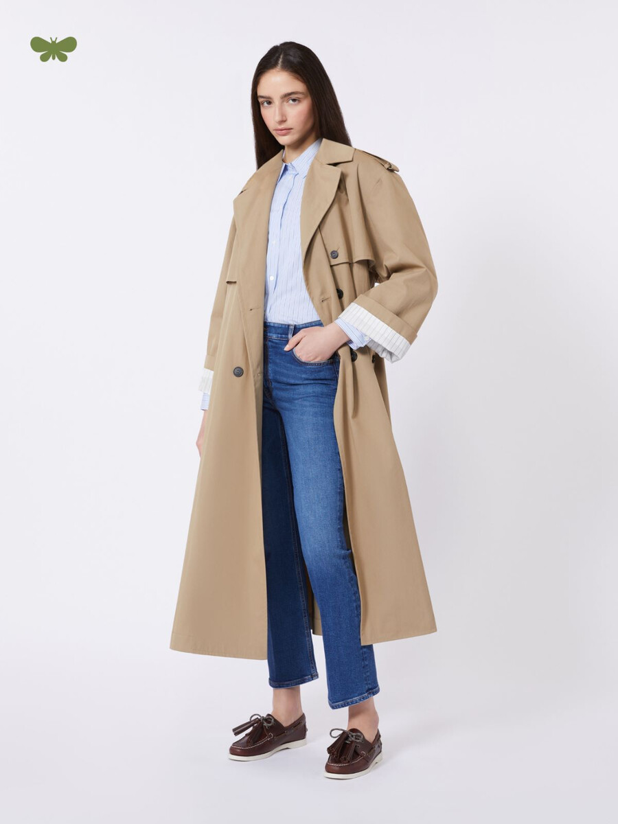flowing cotton and nylon trench coat - hazelnut brown