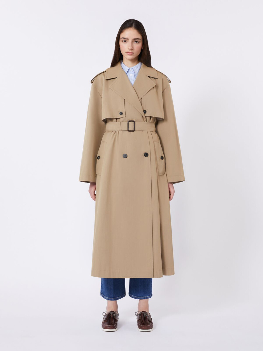 flowing cotton and nylon trench coat - hazelnut brown