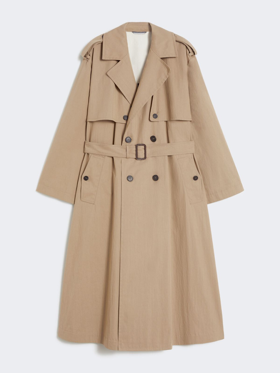 flowing cotton and nylon trench coat - hazelnut brown
