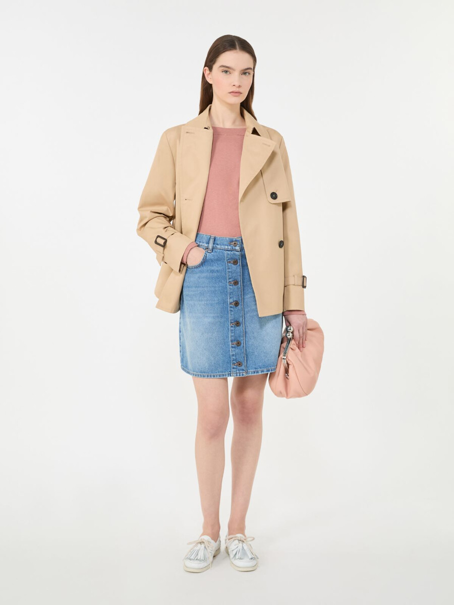 cropped water-repellent gabardine trench coat - beige