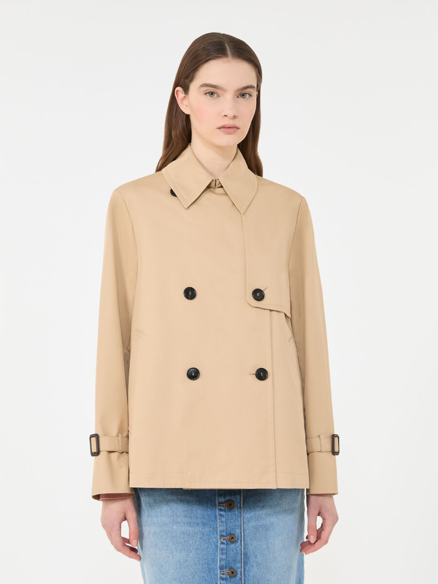 cropped water-repellent gabardine trench coat - beige