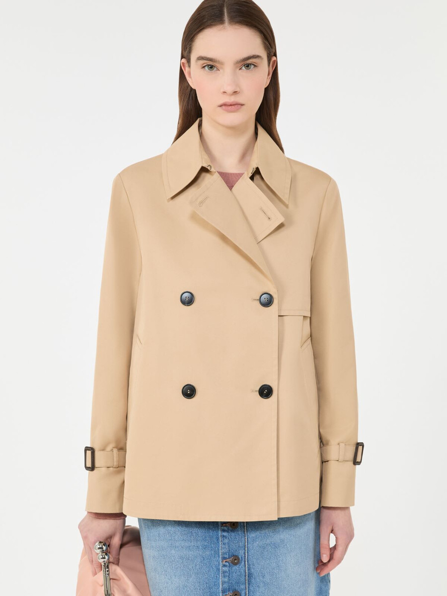 cropped water-repellent gabardine trench coat - beige