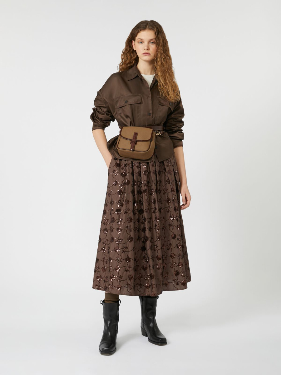 water-repellent twill cropped shirt - chocolate