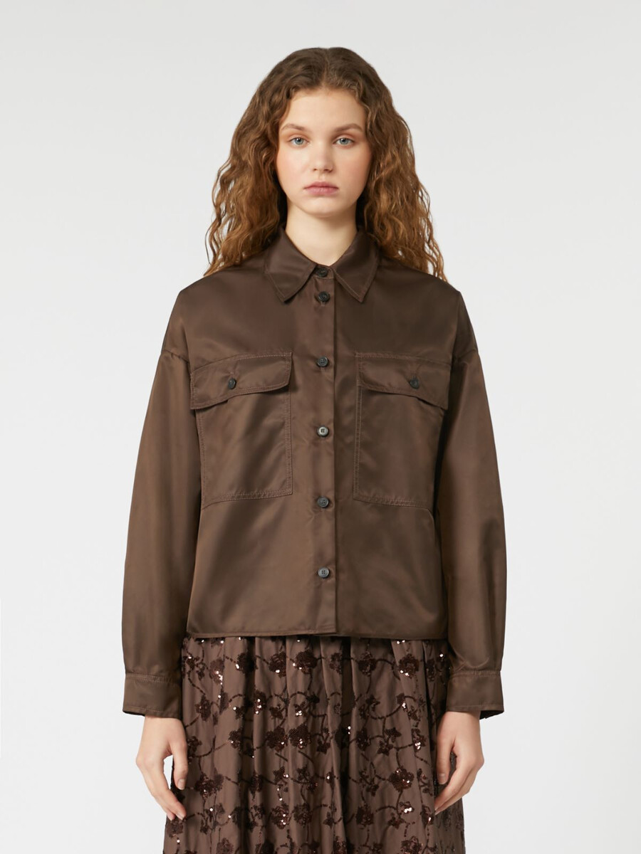 water-repellent twill cropped shirt - chocolate