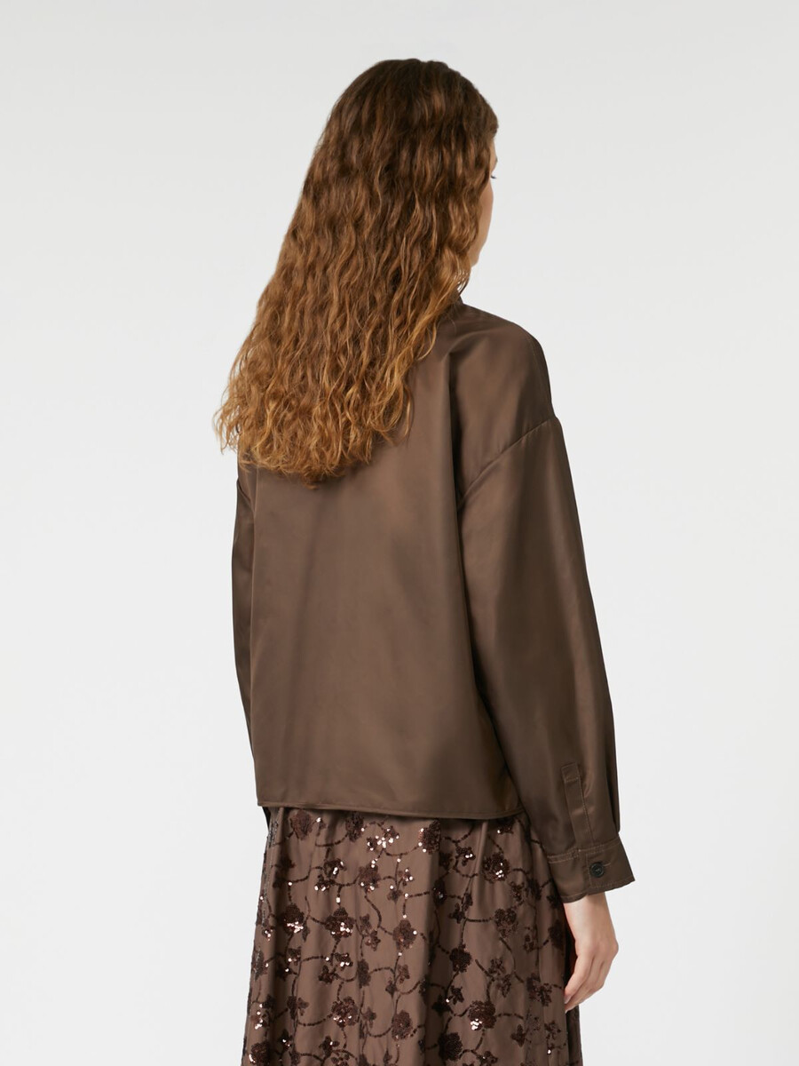 water-repellent twill cropped shirt - chocolate