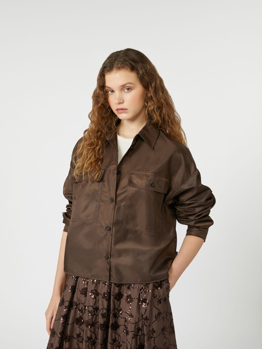 water-repellent twill cropped shirt - chocolate