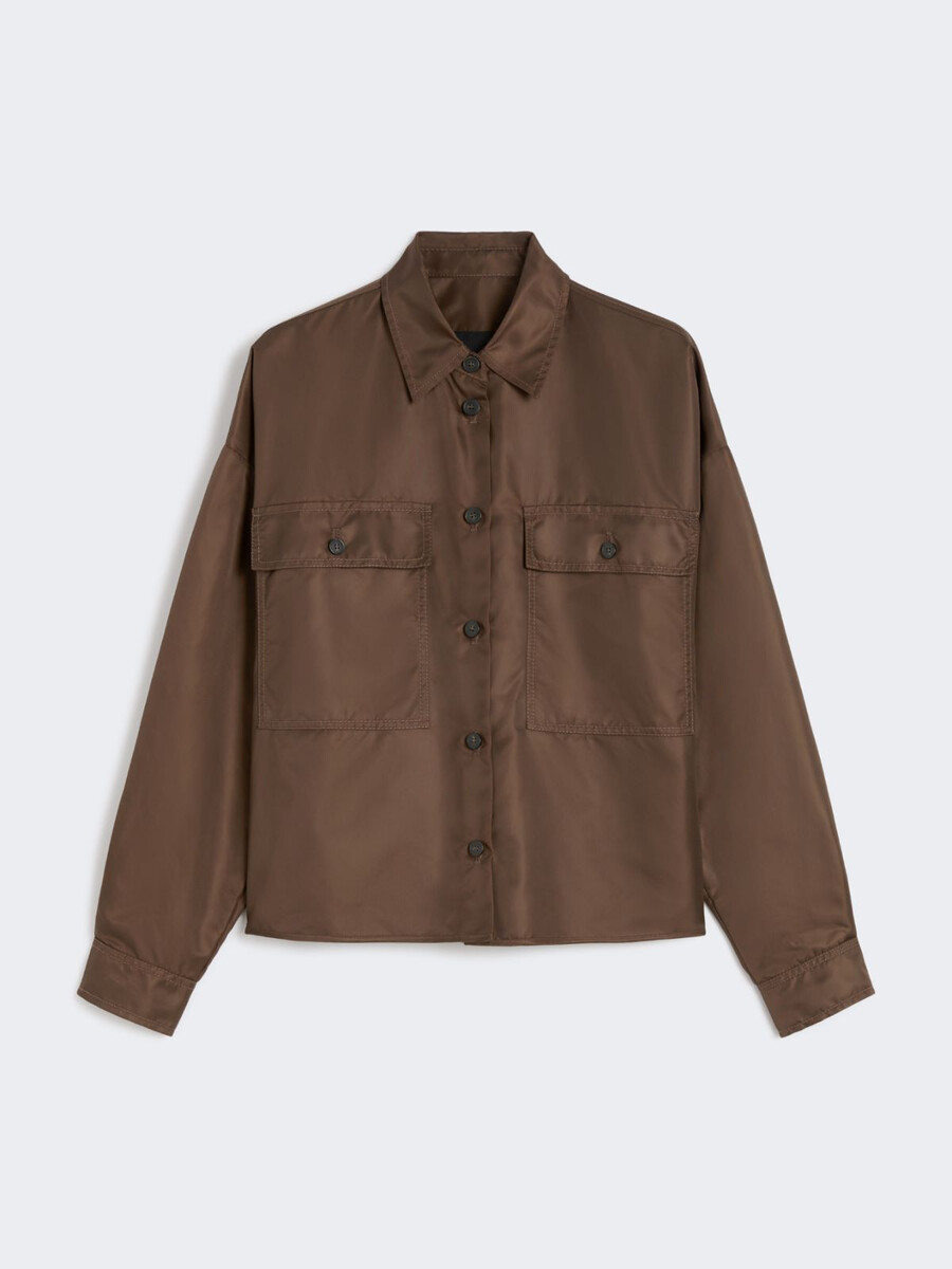 water-repellent twill cropped shirt - chocolate