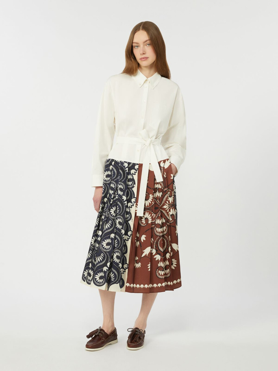 printed cotton and twill shirt dress - white