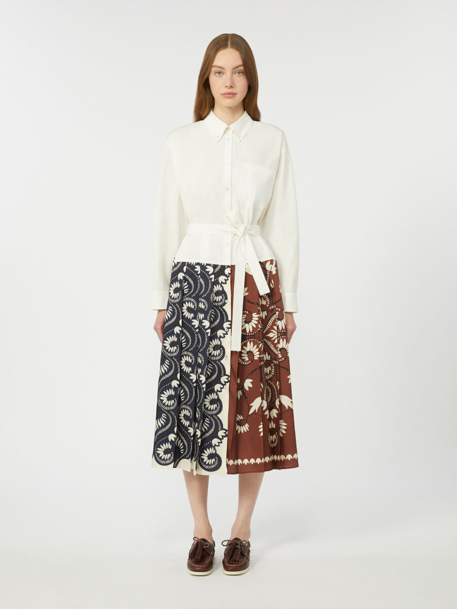 printed cotton and twill shirt dress - white