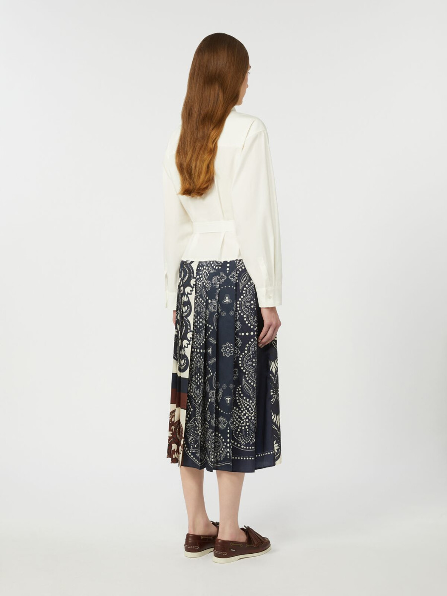 printed cotton and twill shirt dress - white