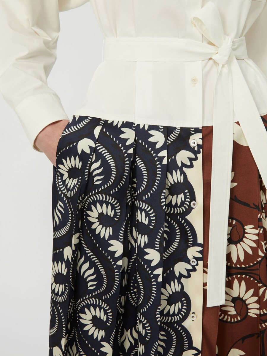 printed cotton and twill shirt dress - white