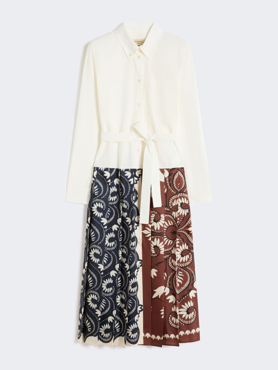 printed cotton and twill shirt dress - white