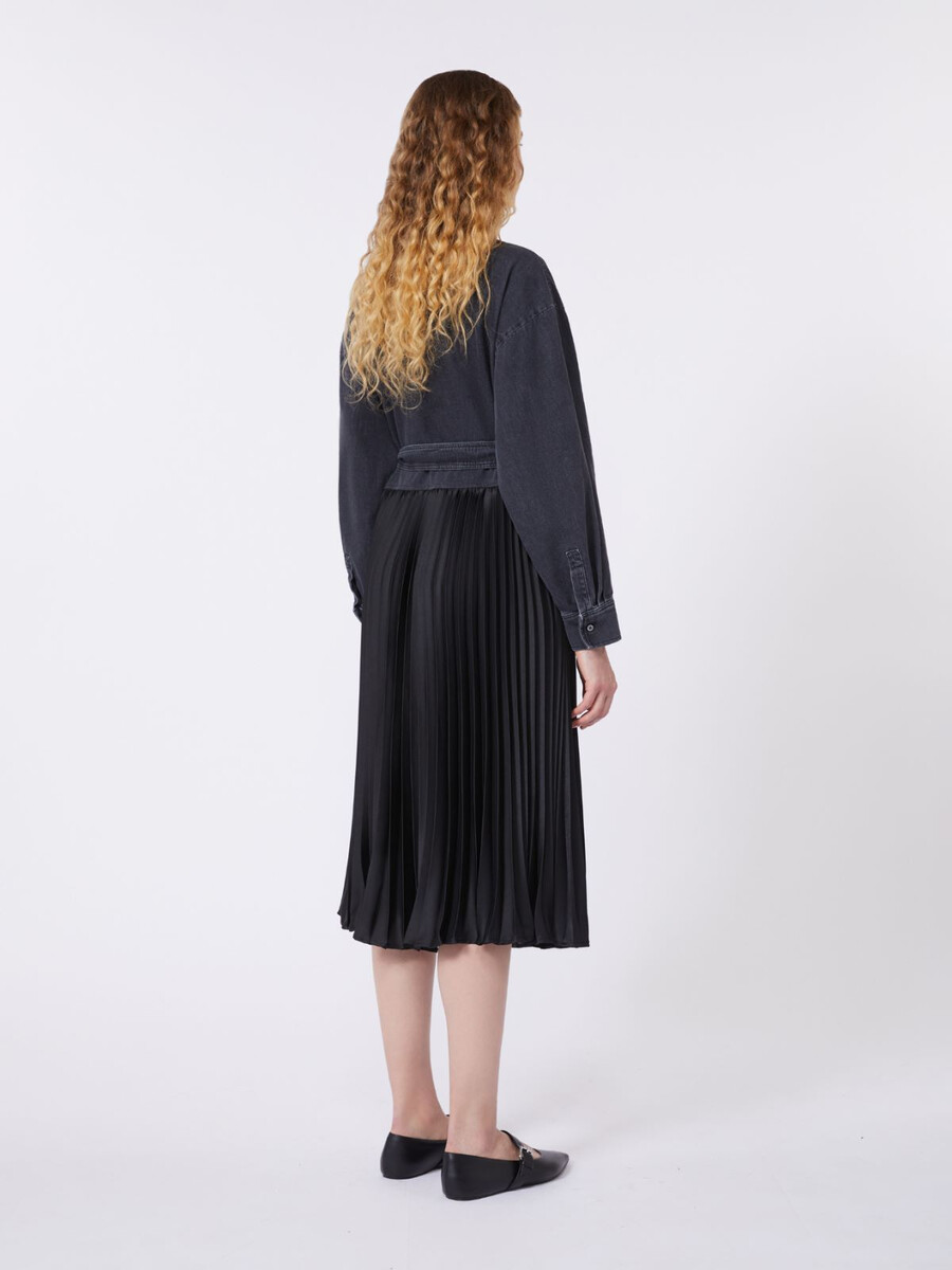 denim and satin shirt dress - black