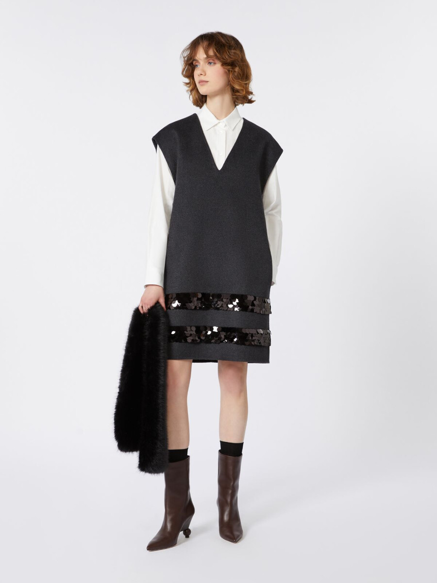 short dress in wool and sequins - dark grey