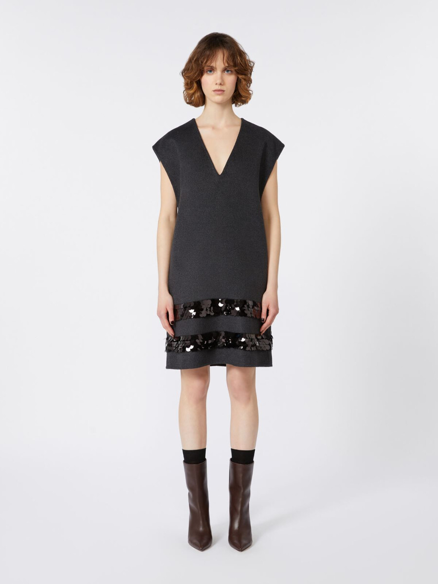 short dress in wool and sequins - dark grey