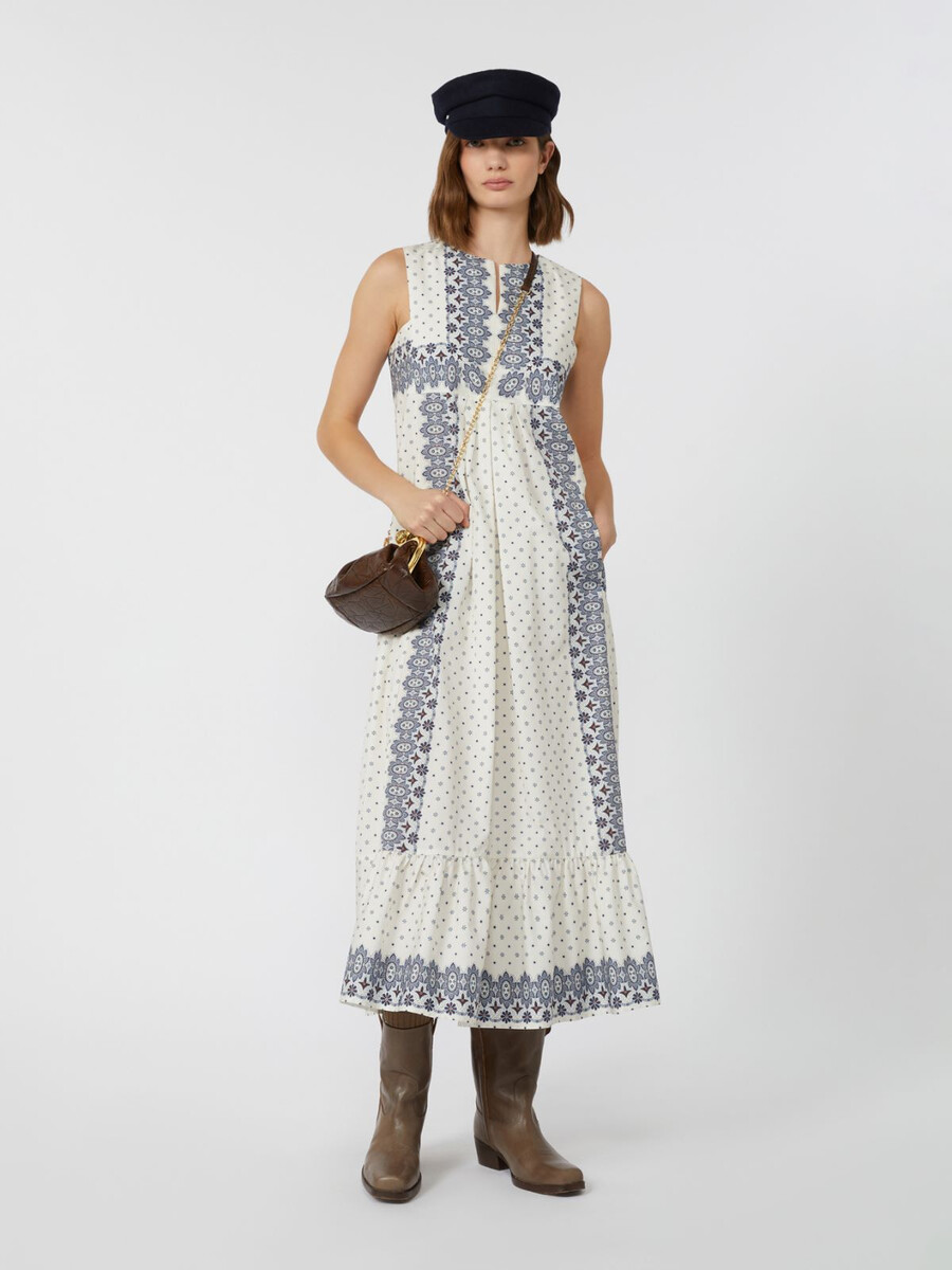 printed poplin dress - ivory