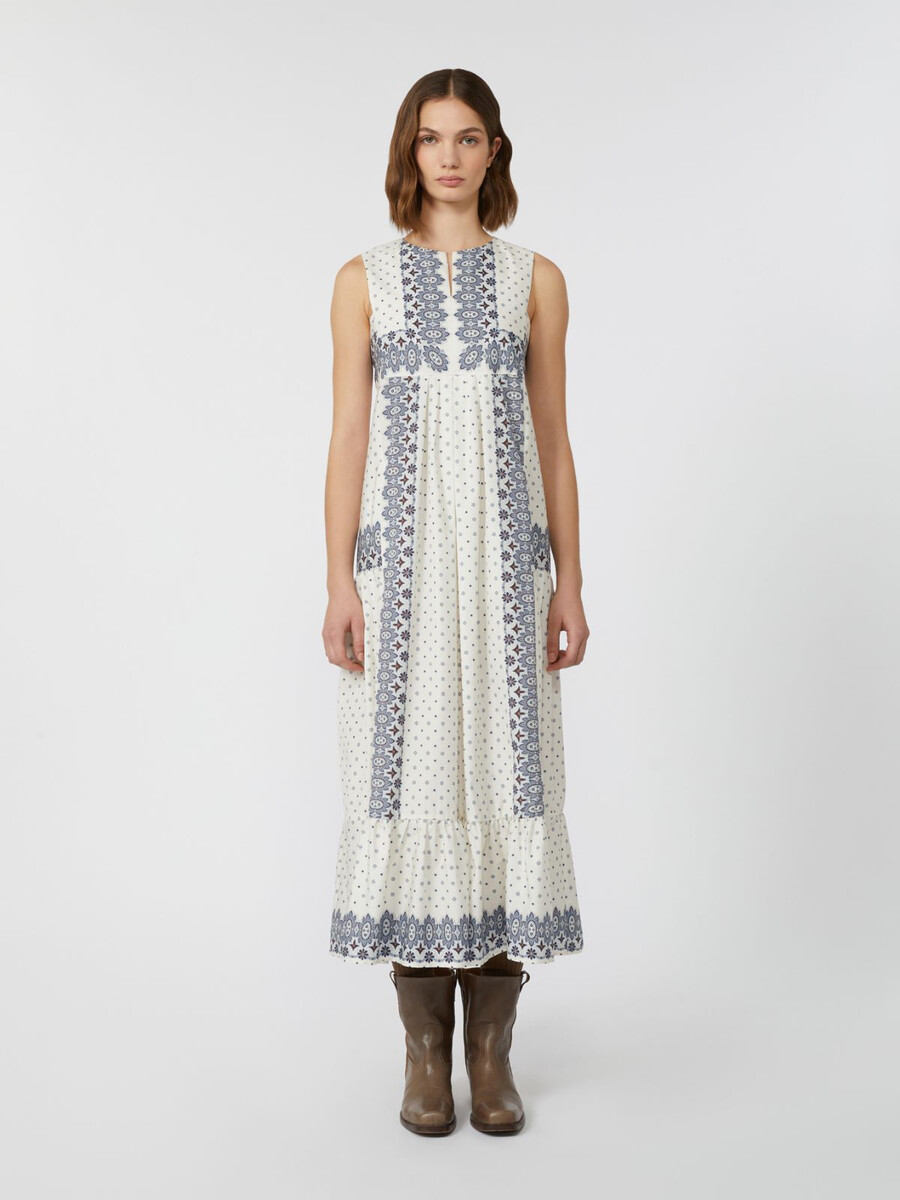 printed poplin dress - ivory