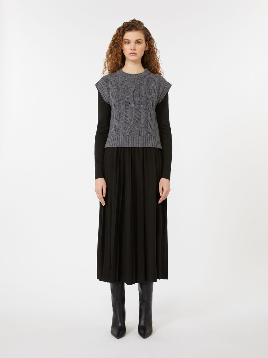 2-in-1 jersey and wool knit dress - black