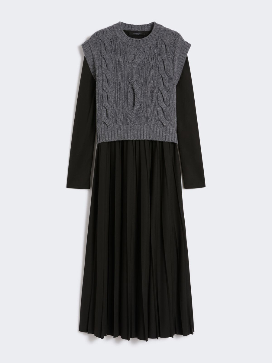 2-in-1 jersey and wool knit dress - black
