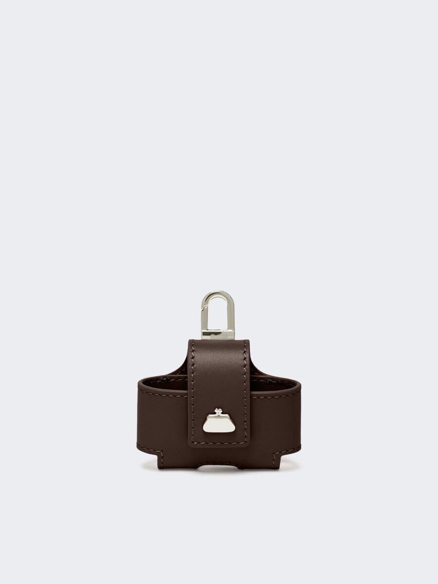 leather earphone pouch - dark brown