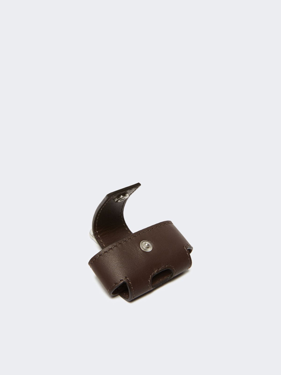 leather earphone pouch - dark brown