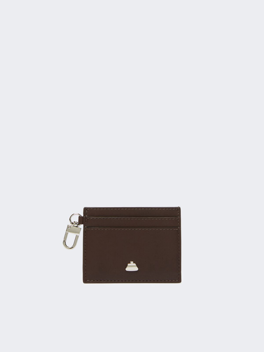 flat leather card holder - dark brown