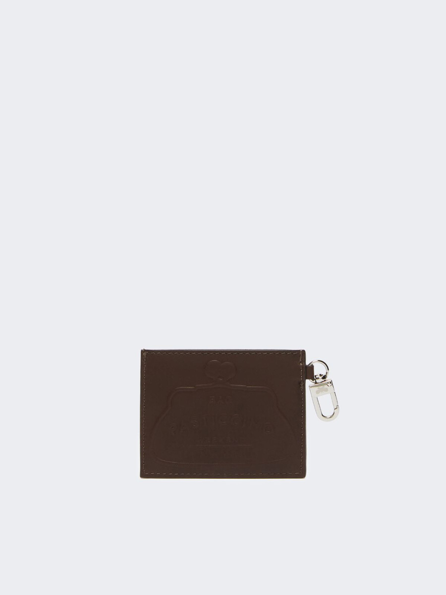flat leather card holder - dark brown