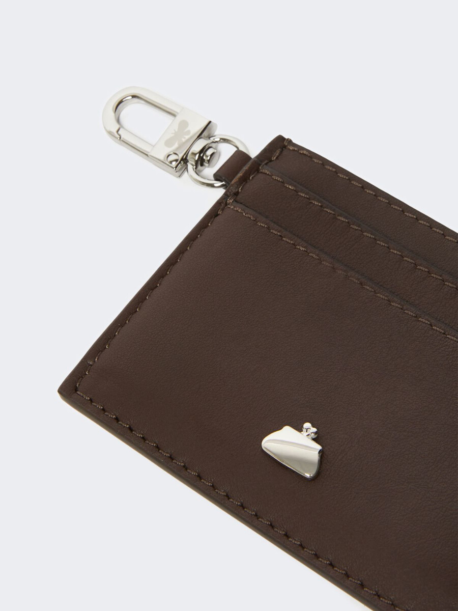 flat leather card holder - dark brown