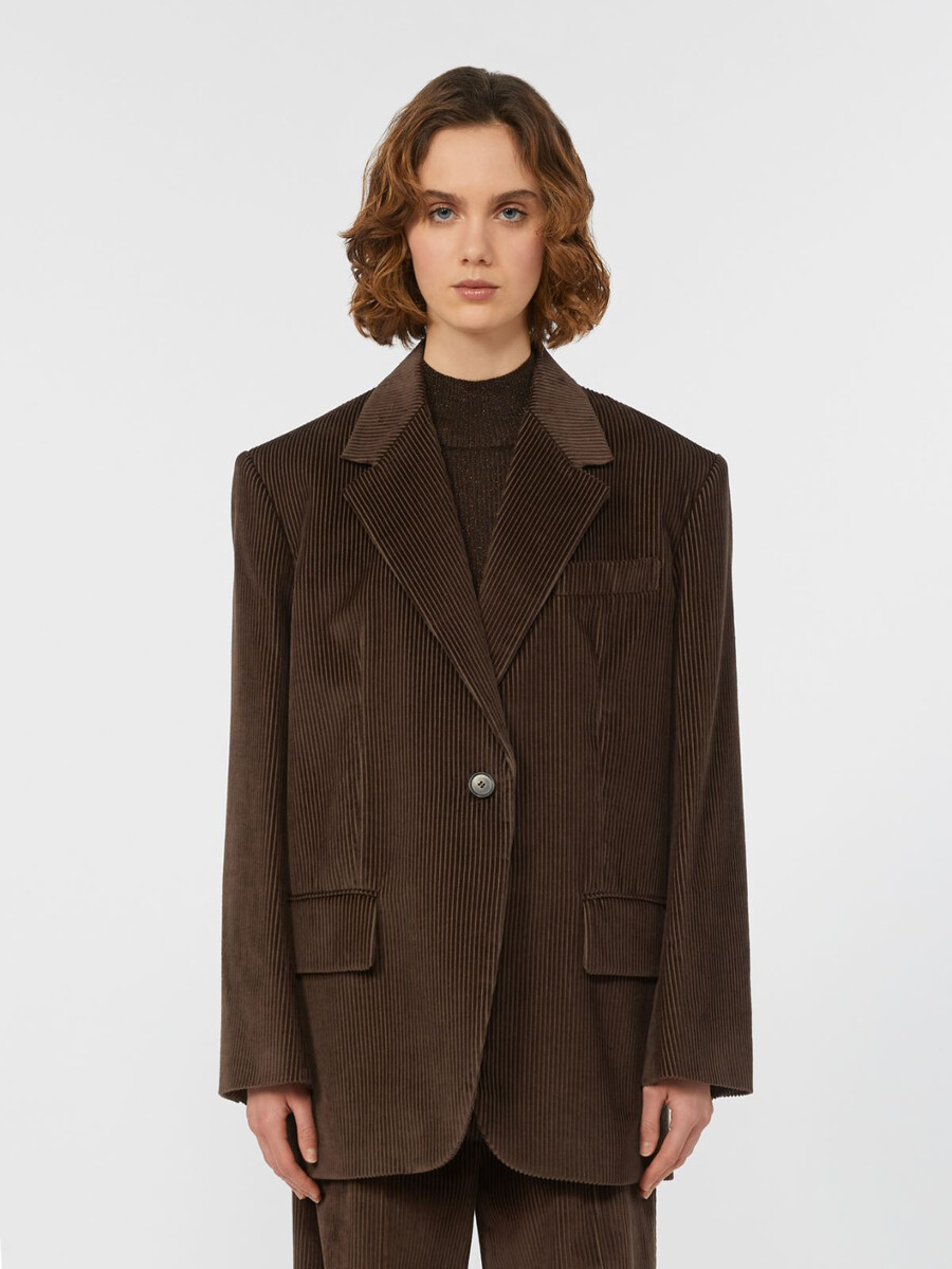 single-breasted velvet blazer - chocolate