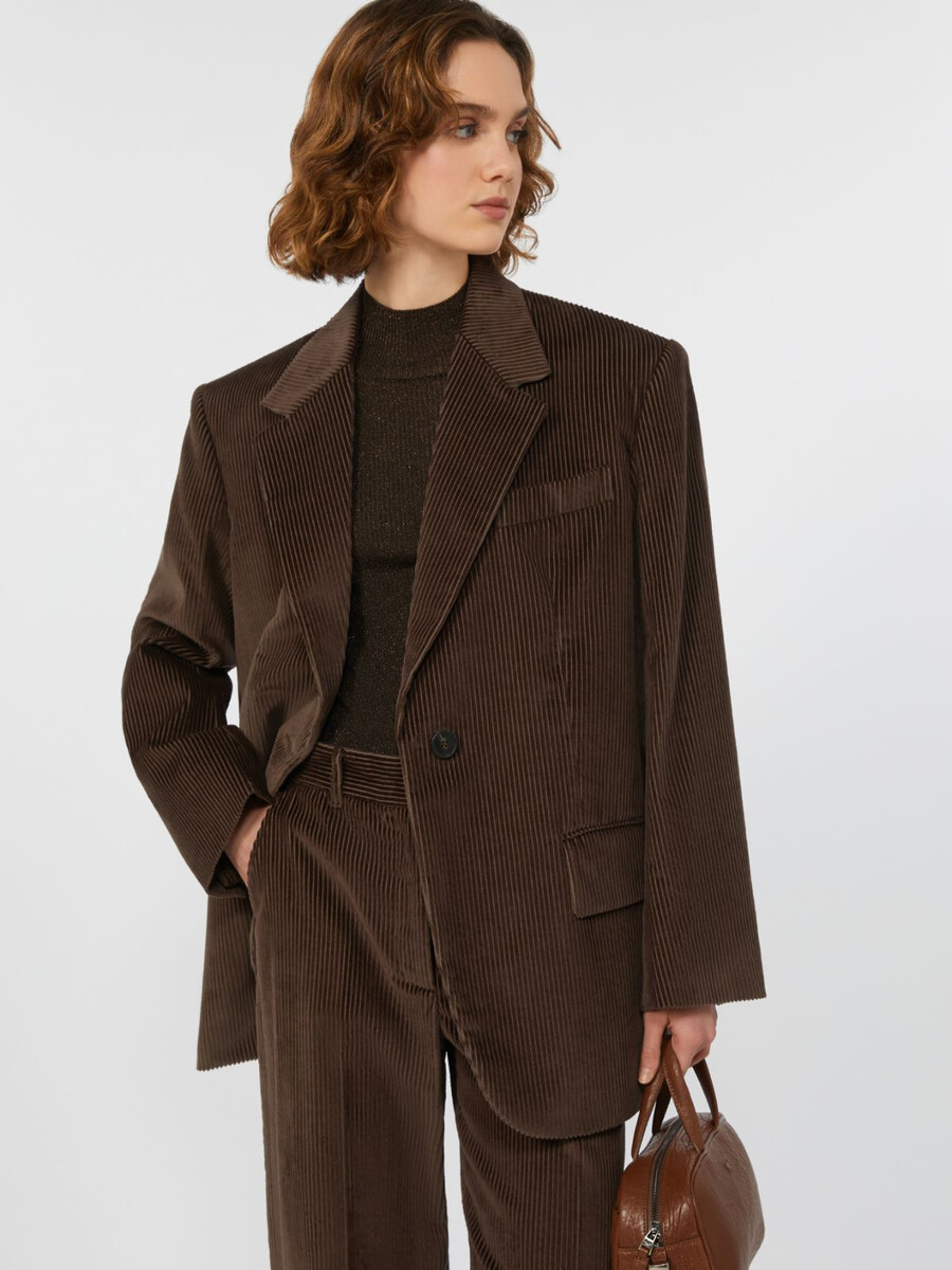single-breasted velvet blazer - chocolate