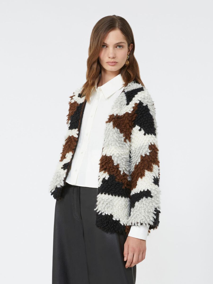 soft jacquard alpaca cardigan - brown