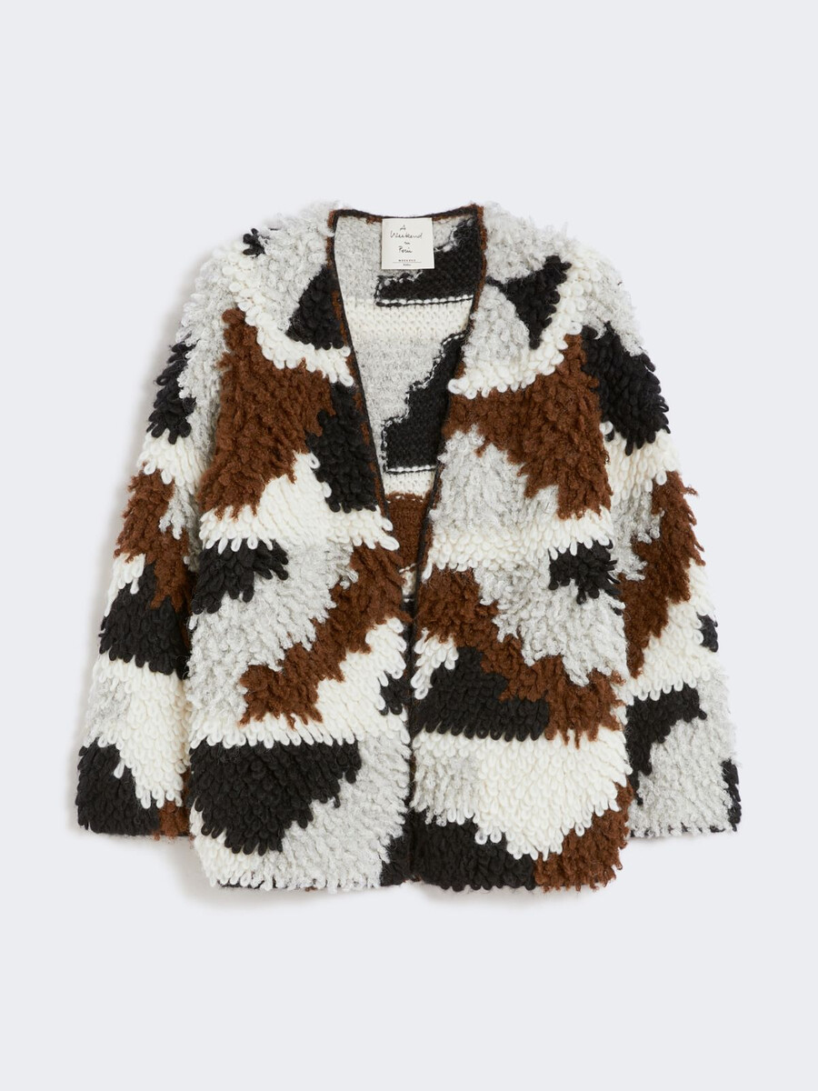 soft jacquard alpaca cardigan - brown