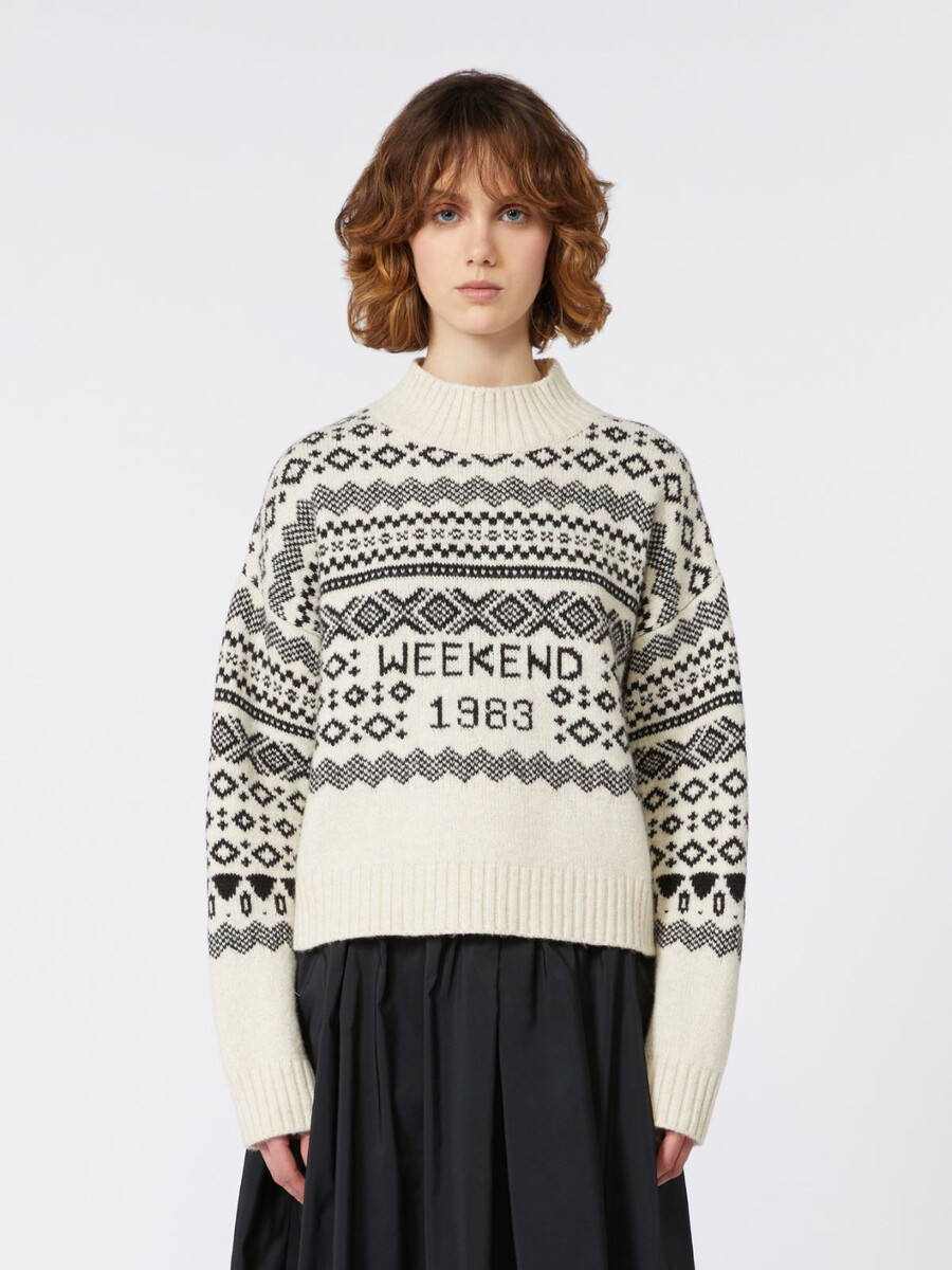 wool and alpaca jacquard jumper - white