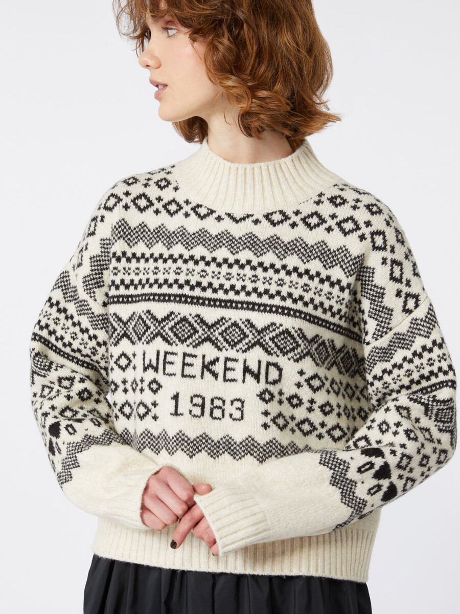 wool and alpaca jacquard jumper - white