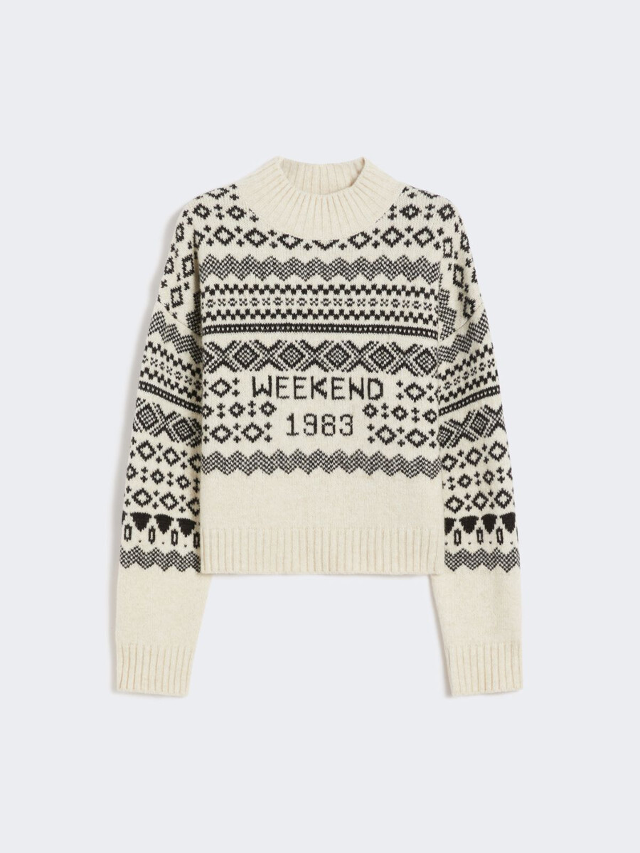 wool and alpaca jacquard jumper - white